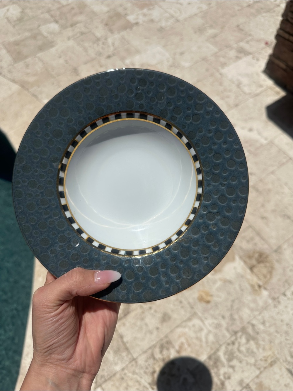 Mackenzie Childs soho dinner bowl in midnight color